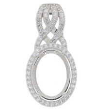 Sterling Silver Semi Mount Pendant Setting Oval OV 20X15mm Halo Topaz