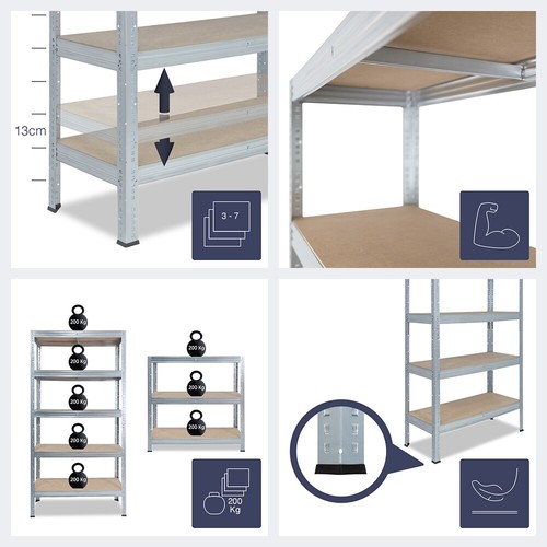 shelfplaza PRO Metallregal Schwerlastregal verzinkt, 155 cm hoch, 111 Varianten - Bild 2 von 8