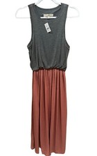 NWT LOFT Gray Dusty Rose Colorblock Tank A Line Midi Casual Dress Size XS NEW