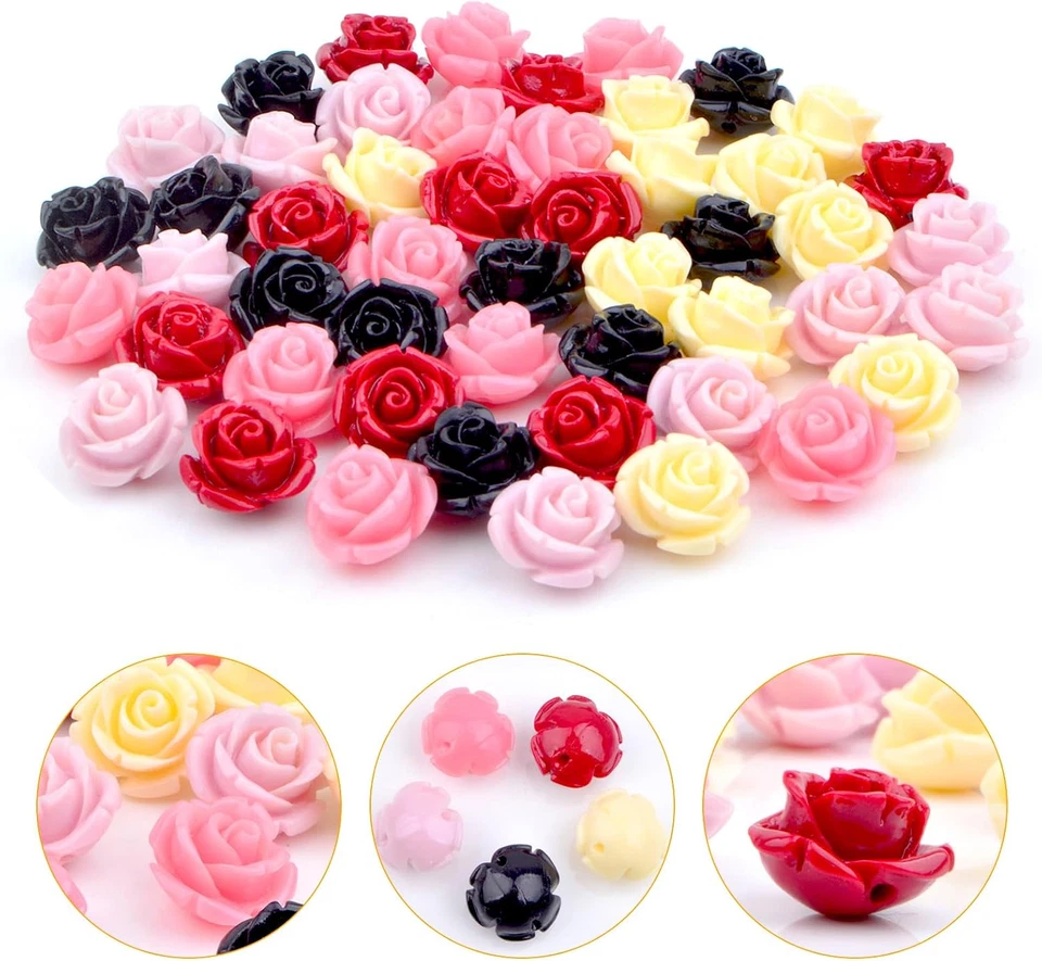 50 Pieces 12 Mm Rose Flower Beads Assorted Synthetic Coral Roseflower Loose Craf - Image 4 of 4