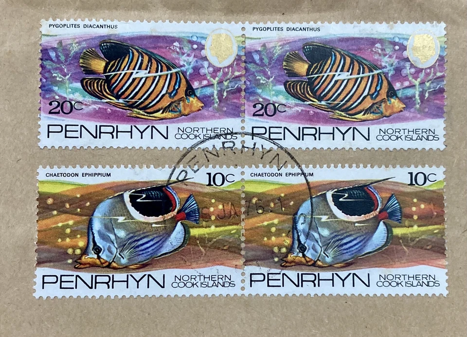 Cubierta de oficina de correos de Islas Cook del Norte de Penrhyn Island con información 1975 Foto 3 de 4