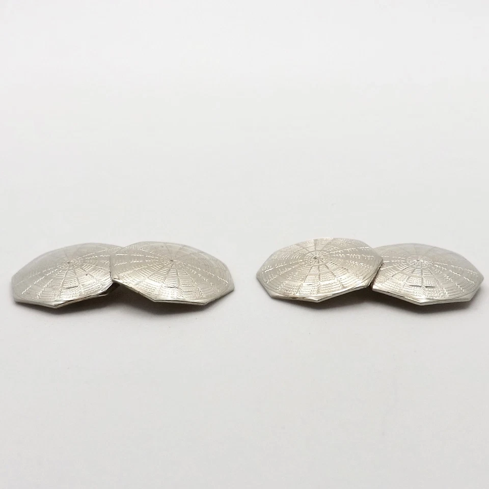 10k White Gold Octagon Spider Web Mens Cufflinks Art Deco Two Tone - Image 4 of 4