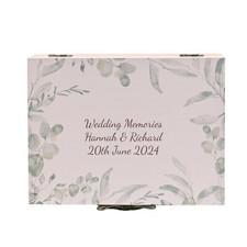 Personalised Love Story Wooden Wedding Memories Keepsake Box Heart & Velvet Bow