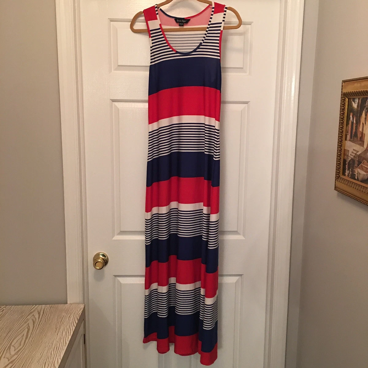 Red white and blue striped best sale dress