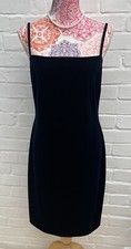 Vintage Debut Debenhams Blue Velvet Dress UK 14 Knee Strappy Square Neck Y2K