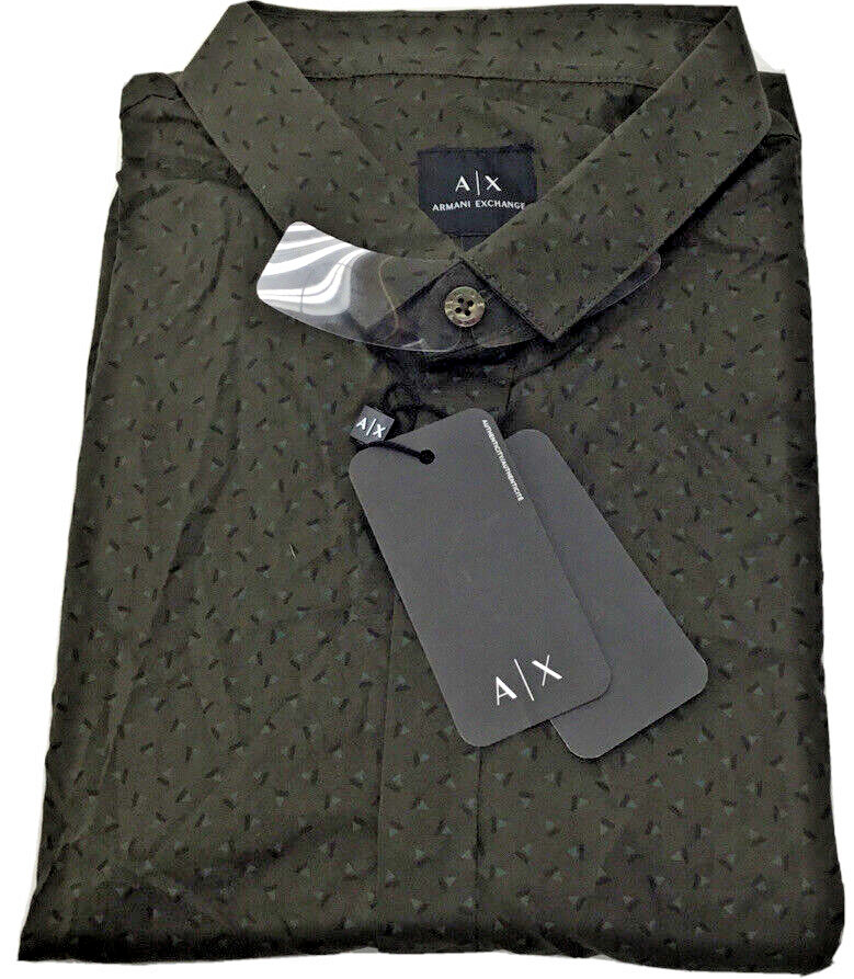 Мужской A|X Armani Exchange с коротким рукавом и пуговицами, приталенный крой, Темно-зеленый, Размер S