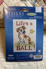 New Janlynn Designs For The Needle LIFE'S A BALL Dog Counted Cross Stitch Kit