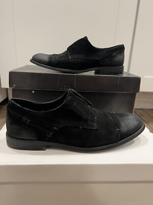 Giorgio Brutini Distressed Black Suede Leather Shoes Oxford Laceless Men’s 