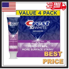 Crest 3D White Advanced Luminous Mint Teeth Whitening Toothpaste, 3.7 Oz (4 Pack