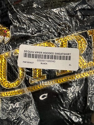 FW19 SUPREME SEQUIN VIPER PULLOVER HOODIE SWEATSHIRT BLACK SZ XL