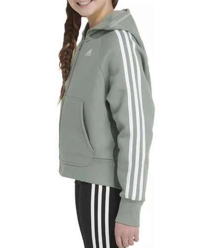 Adidas Girls Zip-Front Essential 3-Stripe Fleece Hoodie Jacket Size M(10/12) New - Picture 3 of 5