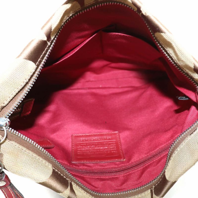 Coach Shoulder Bag Canvas Leather Signature All Over Pattern Logo Beige