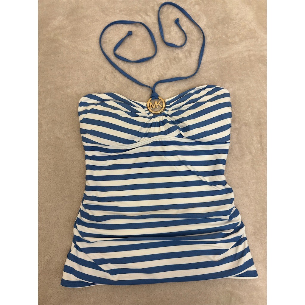 Michael Kors Tankini Top Womens S Blue & White Striped Halter Padded