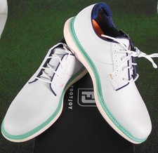 NIB FootJoy Traditions Mens Golf Shoes, White / Navy / Teal, 9.5 Medium, 57973