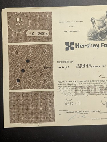 Hershey Foods Corp Aktienzertifikat - Chocolate Company - ausgestellt am 25. April 1972 - Bild 4 von 9