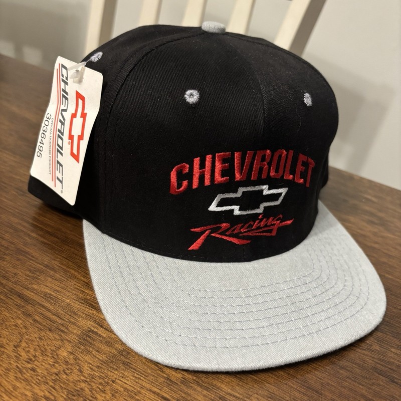 Vintage 90s Chevrolet Racing Snapback Hat NOS Made USA Chevy Cap w/ TAG