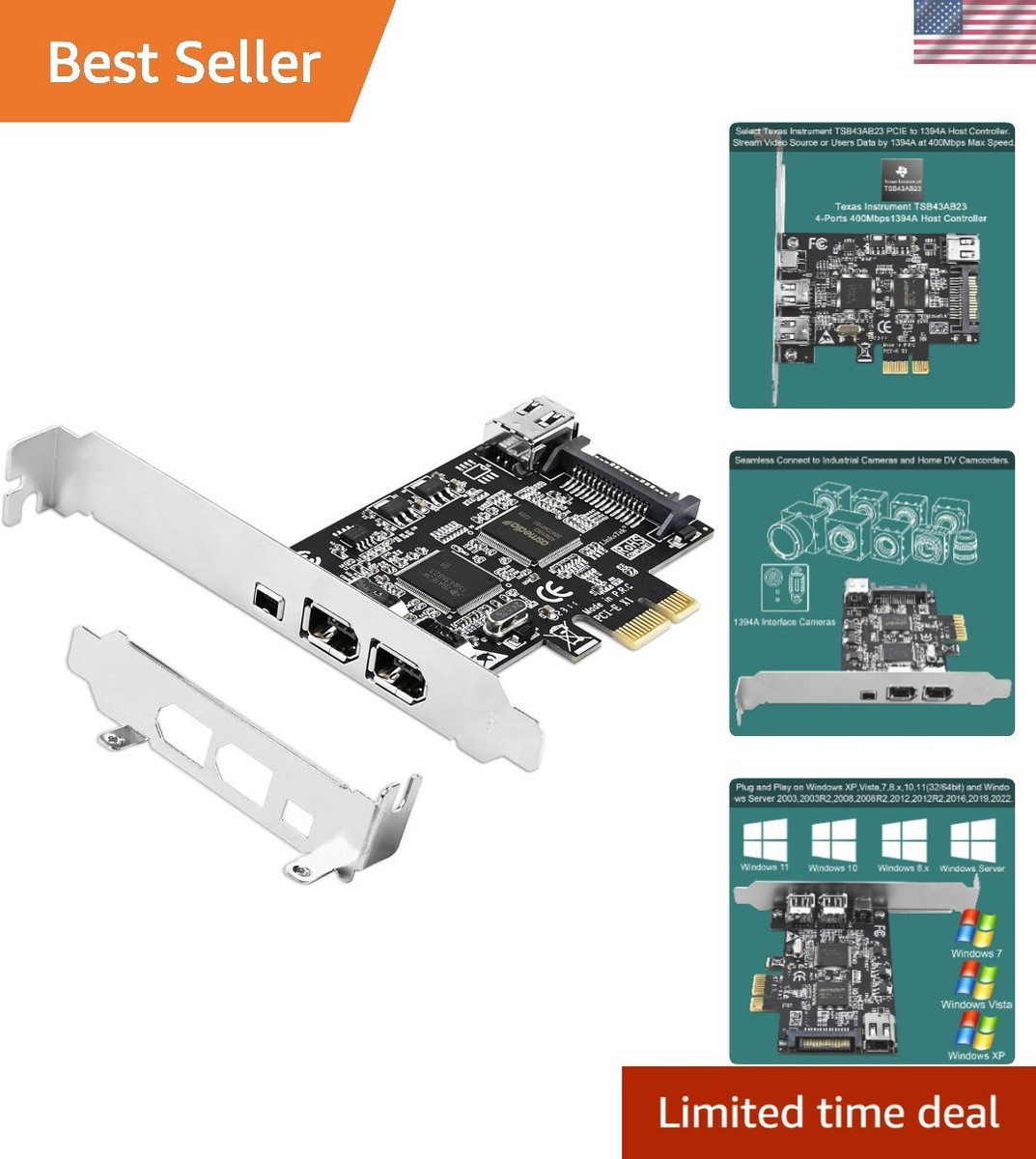 Texas Instruments 4-Port FireWire 400 PCIe Expansion Card - Dual