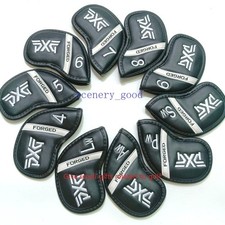 10PCS Black-PXG golf iron headcover White leather Magnetic for 4-9-PW,GW,SW,LW