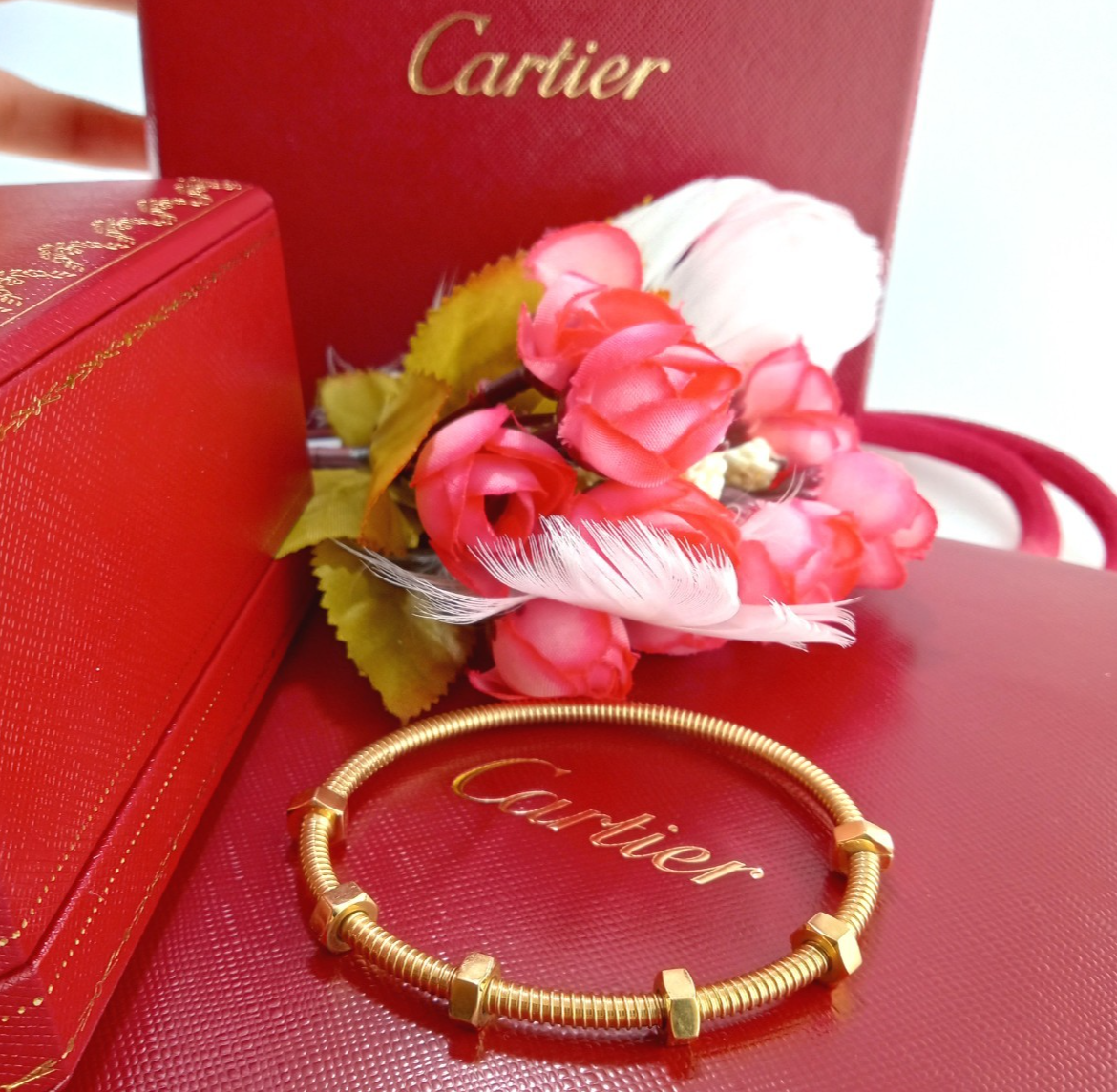 ÉCROU DE CARTIER MOVABLE BOLTS BRACELET YELLOW GOLD SIZE 17 W/BOX
