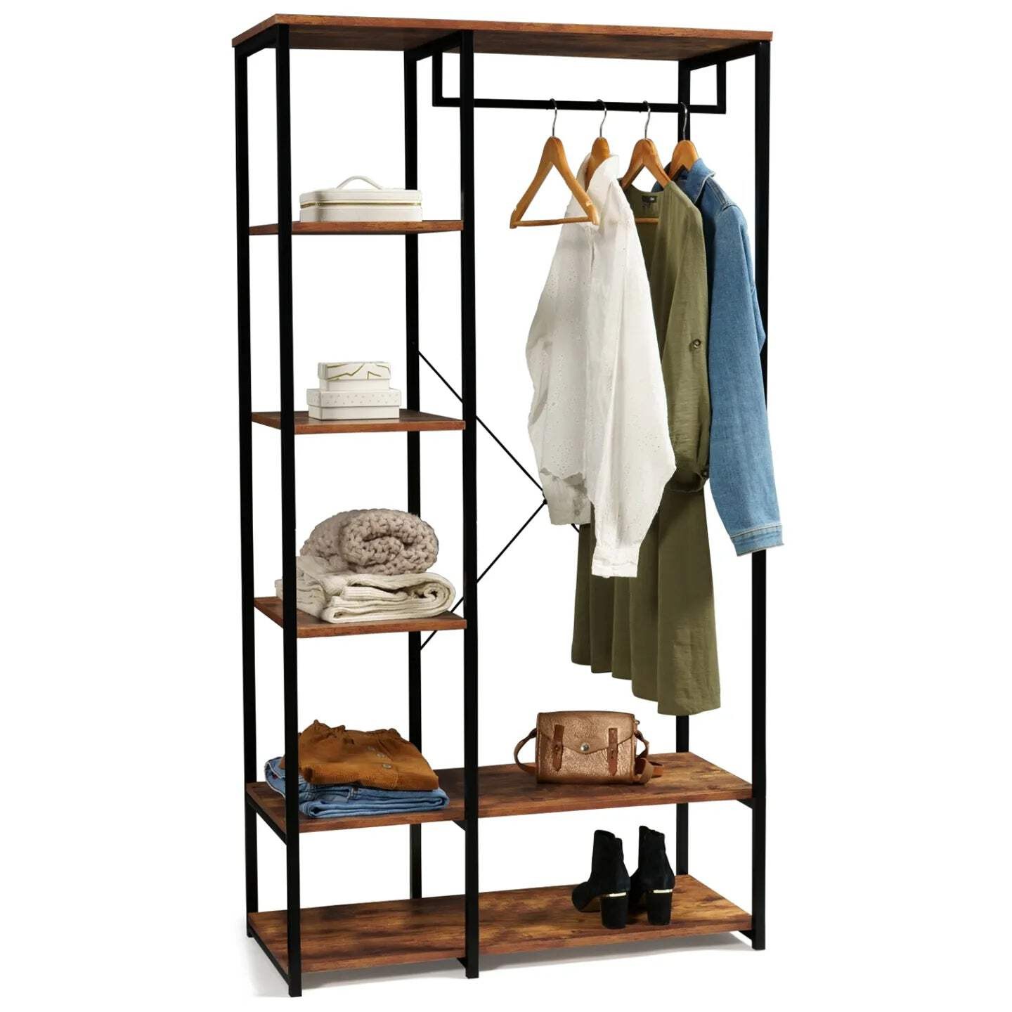 Dressing Industriel Effet Bois Vieilli pour Ranger les Vêtements sans Encombrer