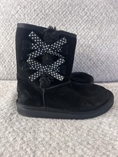 Koolaburra by Ugg Girls Size 3 Boots Black Suede Fleece Lined Polka Dot Bow