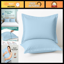 2 Pack Standard Pillow Shams 20x26 - 600TC Organic Cotton Sky Blue Covers, Soft
