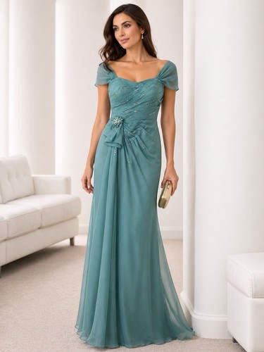 Cameron Blake Iridescent Turquoise Beaded Mother of the Bride/Groom Formal Gown