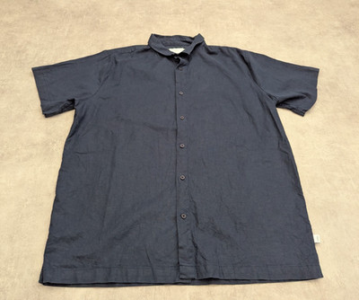 Onia Hemd Herren XL Navy Leinenmischung Smart Freizeit Sommer Knopfleiste Oberteil Komfort