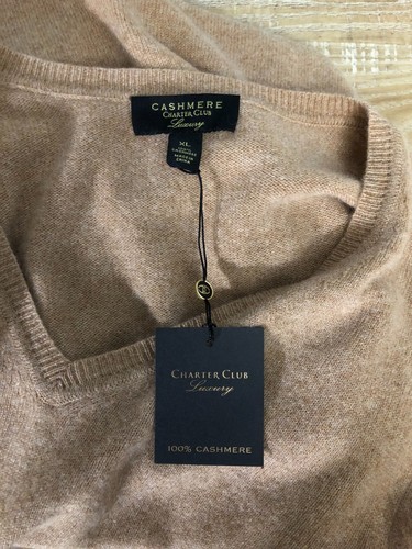 NWT Charter Club Luxury 2 Ply Cashmere V Neck Sweater XL Light Brown Pullover - Picture 6 of 12