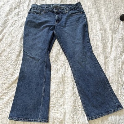 Old Navy Women's Blue Denim Mid Rise Bootcut Petite Jeans 5-Pocket Logo