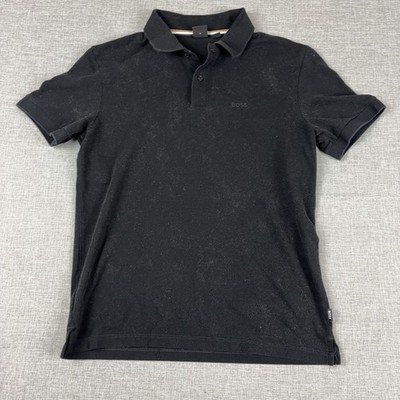 Boss Polo Shirt Mens Small Black Solid Cotton Knit Logo Casual Short Sleeve