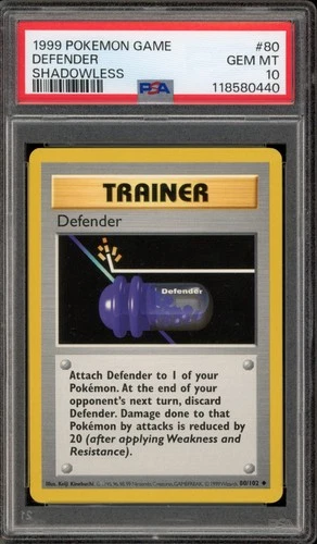 Pokemon Defender Base Set Shadowless #80 PSA 10 Gem Mint