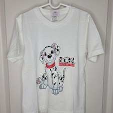 Vintage Disney 101 Dalmatians Shirt One Size Youth White Puppy Graphic Tee