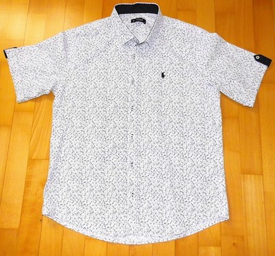 Herren Kurzarmhemd mit Polo Ralph Lauren Etikett 3XL weiß/blau gemustert