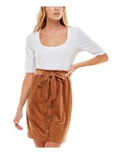 ULTRA FLIRT Womens Dress Brown Tie Short Sleeve Button Elastic Waist Juniors XS