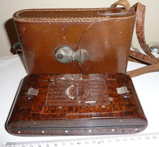 Vintage 30s Kodak No 2 Hawkette Camera Brown Marbled Bakelite With Leather Case