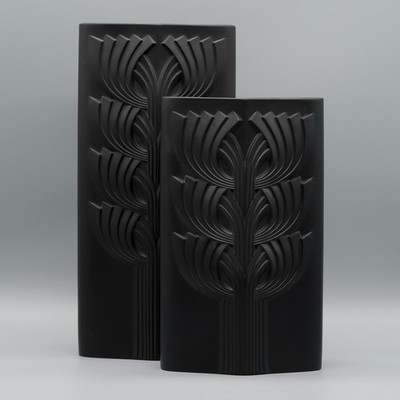 Rosenthal Rosemonde Nairac Porcelaine Noire Op Art Vase Duo Tree Of Life 33+26cm