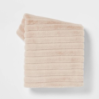 Threshold Reversible Faux Fur Throw Blanket Neutral Plush Textured Cozy New