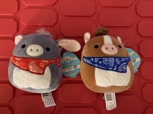 Squishmallow Brisby Horse, Jason Donkey Plush 5" Bandana Kellytoy Rare Lot Of 2