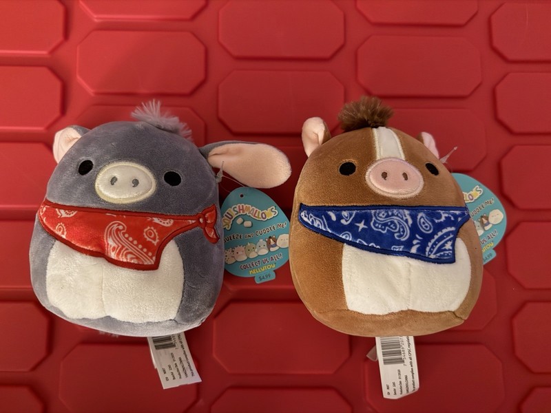 Squishmallow Brisby Horse, Jason Donkey Plush 5" Bandana Kellytoy Rare Lot Of 2
