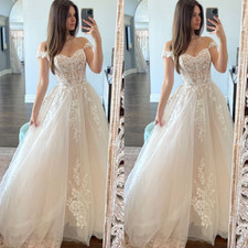 Elegant Wedding Dresses Off Shoulder Lace Beach New Tulle Sleeveless Bridal Gown