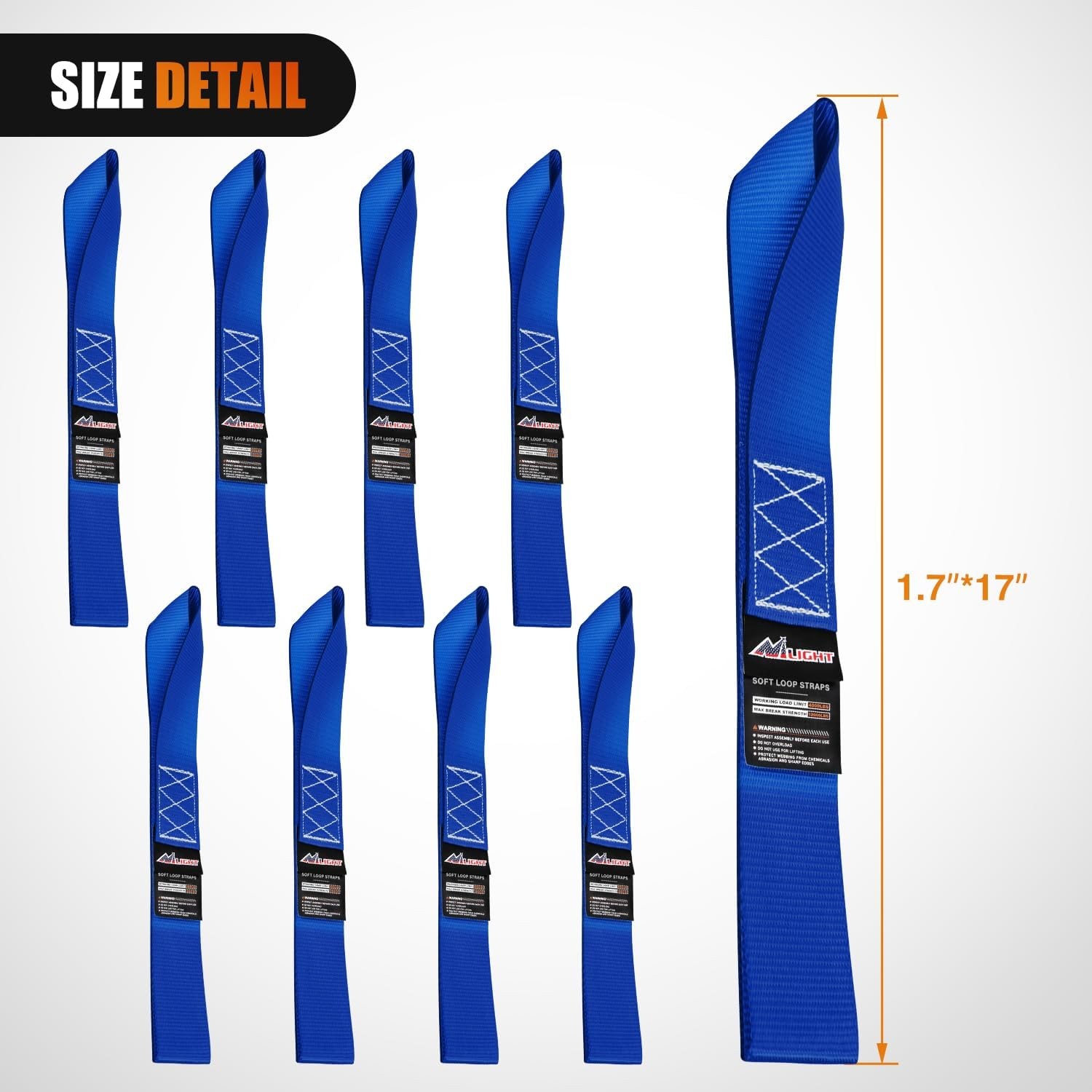 Soft Loop 1.7”×17" Motorcycle Tie Down Straps Heavy Duty 12000Lbs Max-Blue