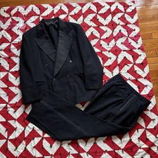 Vintage 1950s Richman Brothers Two Piece Tux As Is Wool Black Double Breasted