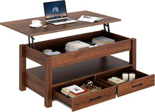 Coffee Table, Lift Top Coffee Table with Drawers and Hidden Compartment, Retro C