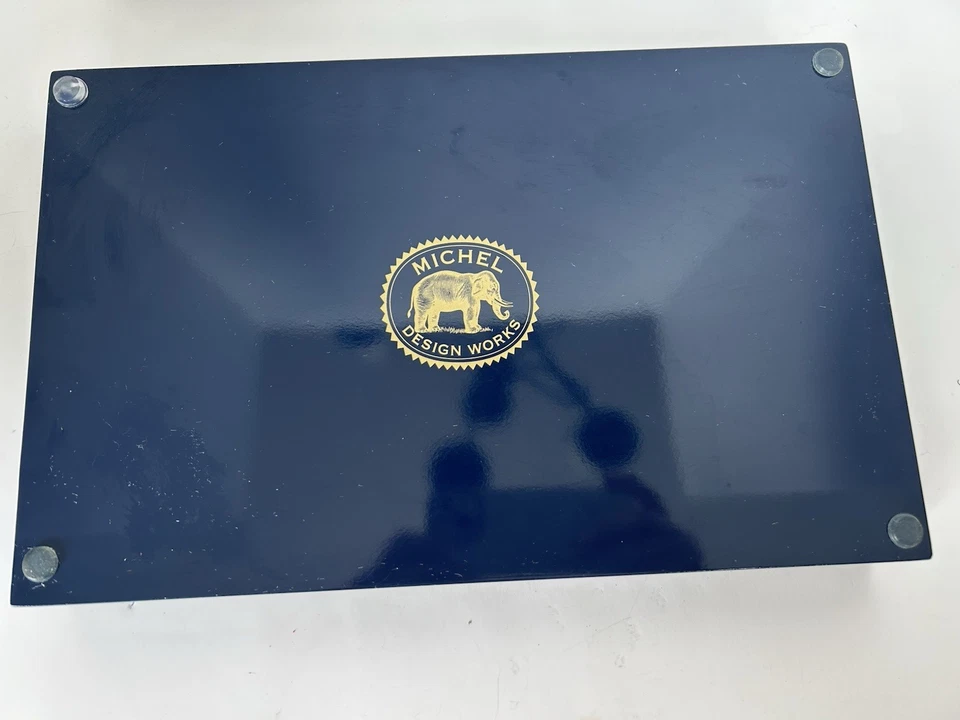 Michel Design Work Wooden Serving Vanity Tray Dark Blue Pink Flowers - Image 4 of 4