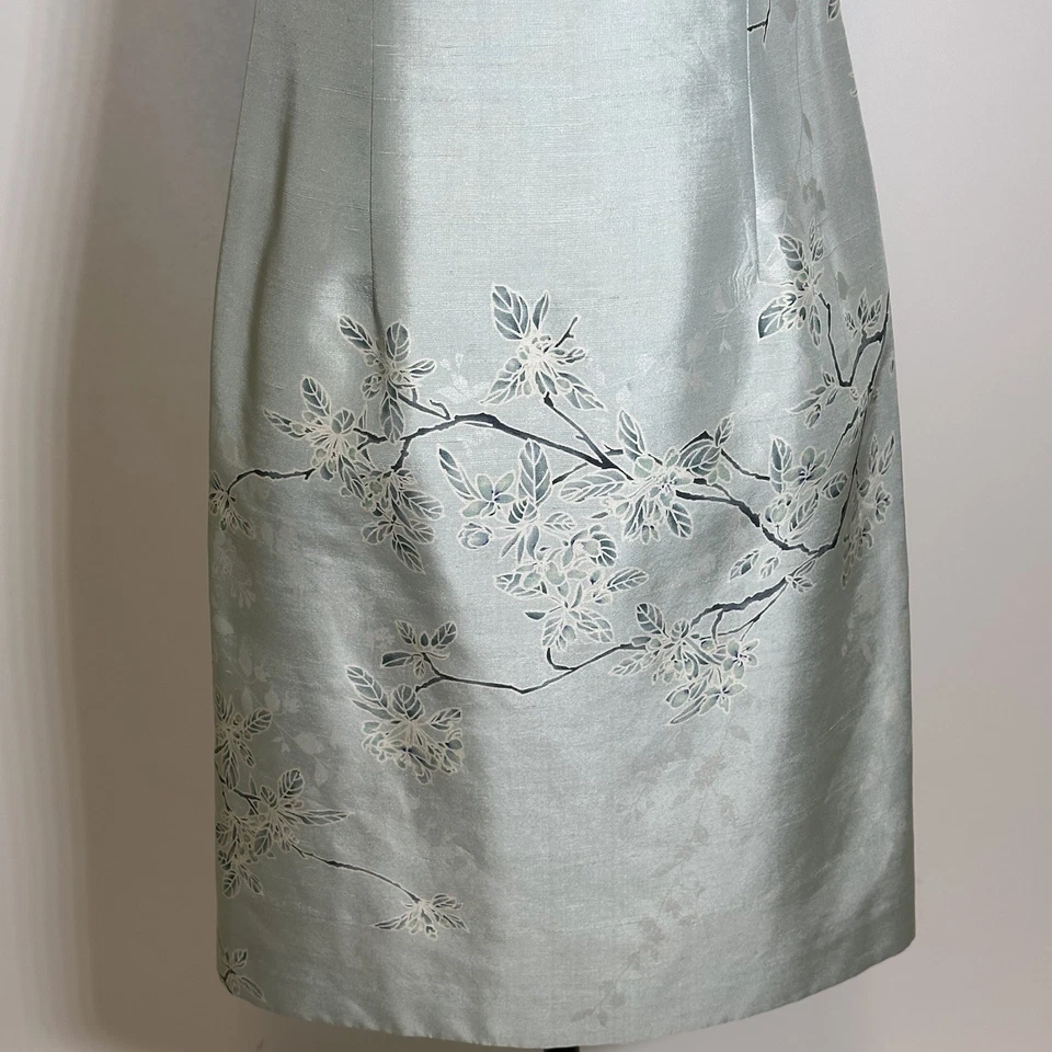 Ann Taylor 100% Silk Mint Green Floral Sleeveless Sheath Dress Womens Size 2 - Image 3 of 4