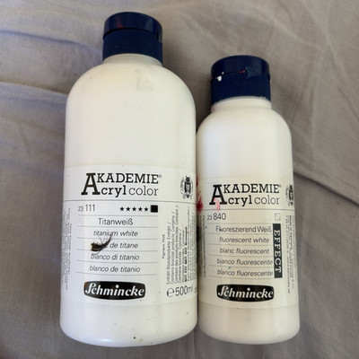 Schmincke Acrylcolor Acrylfarbe Titanweiß 500ml + Fluoreszent Weiß 250ml