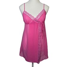 Victorias Secret Pink Lace Trim Babydoll Chemise Slip Dress Size S Y2K
