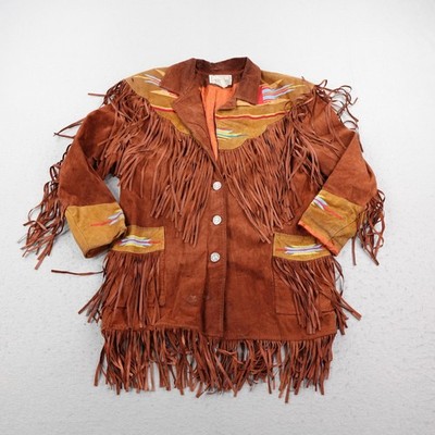 VTG Erez Levy Jacket Womens Medium Leather Fringe Southwestern Embroidered Suede