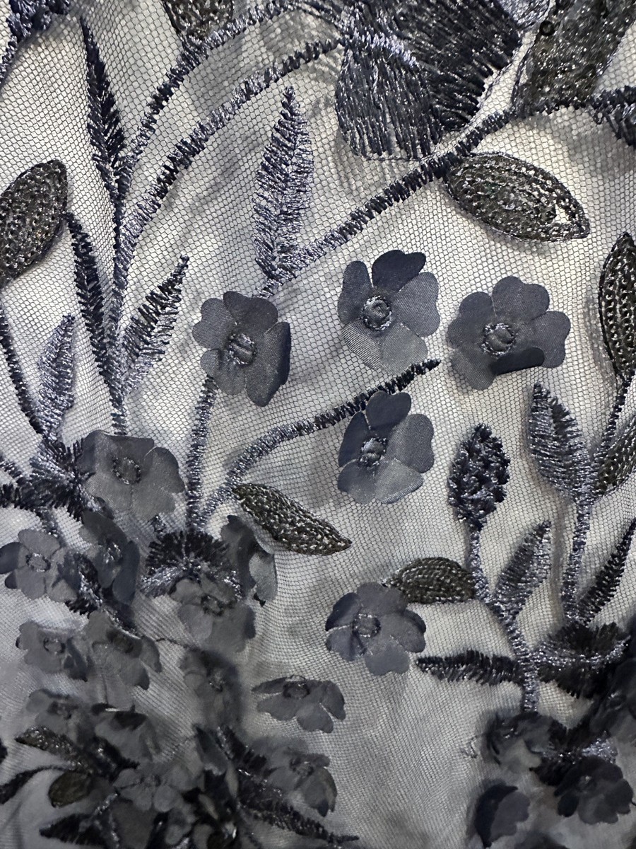 STUNNING Eliza J Navy Blue Embroidered Floral Illusion Lace A-Line Gown  Size 8 | eBay